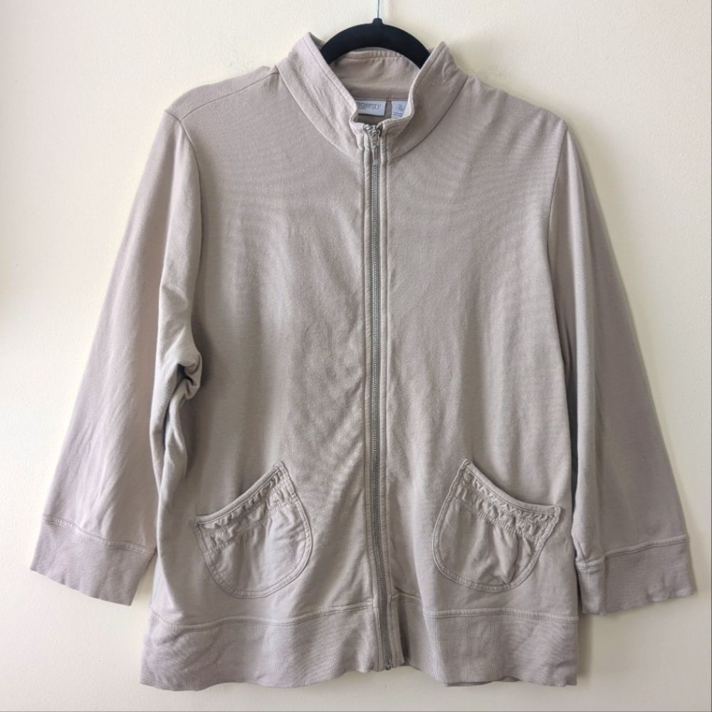 Chico's Zenergy Full Zip 3/4 Sleeve Jacket Pocket Ruffle Pleated Size Large